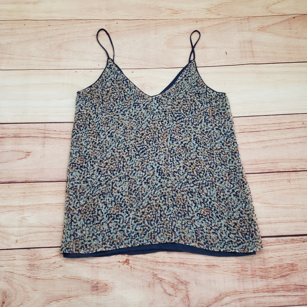 Zara Shirt Womens XS Blue Abstract Print Sleeveless Tank Top Casual Semi Sheer